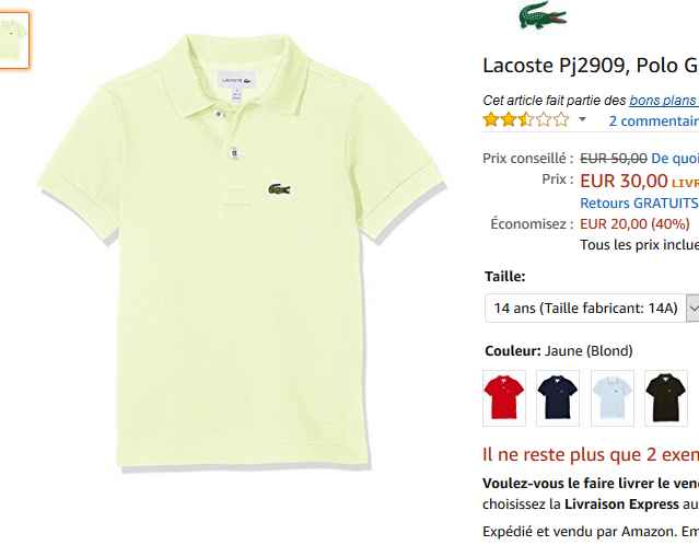 Polo lacoste enfant à 30€ (en jaune) - Bons Plans Bonnes ...