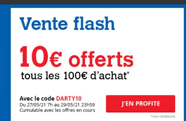 Darty : 10€ offerts en carte cadeau par tranche de 100€ d'achats - Bons